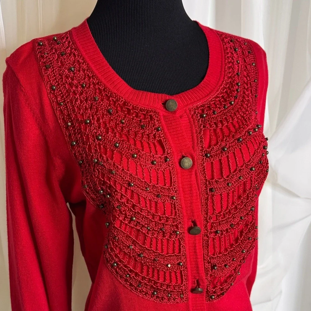 NWT Elegant Red Venue Beaded Women's Sweater